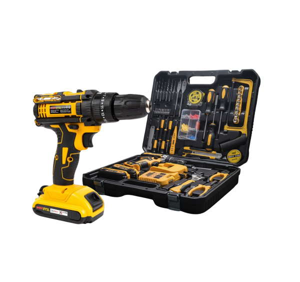 Trusă Bormașină cu 110 Piese + 2 Acumulatori – Set Profesional de Unelte