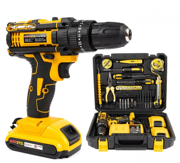 Trusă Autofiletantă cu Percuție – 36V, 2 Acumulatori, 30 Accesorii